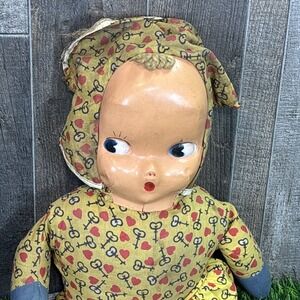 Vintage 1950s Mask Face Doll Cloth Body Painted‎ Features No Maker TLC